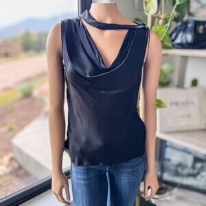 Banana Republic, Hammered Black Satin Cowl-Neck Tank, Sleeveless, Women’s Small